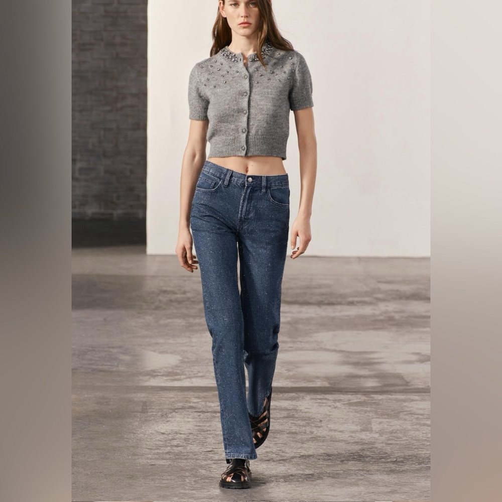 Zara ZW Collection Rhinestone High Waist Boot Cut Jeans. New With Tags.